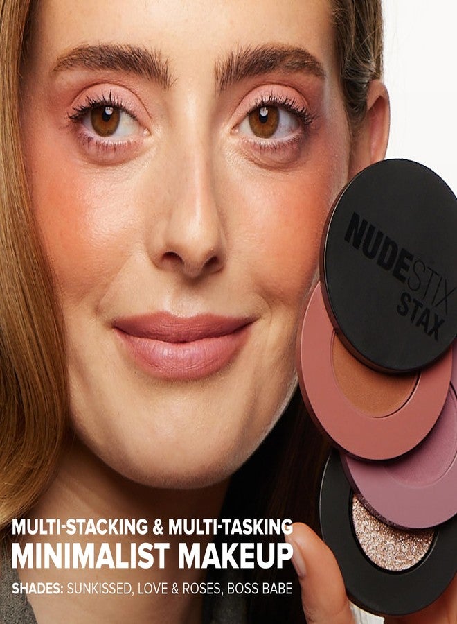 نوديستكس مجموعة Nudestix Sunkissed Glow STAX - 3 قطع من أحمر الخدود الكريمي وأقلام الهايلايتر للخدود والشفاه والعيون | تتضمن ألوان Sunkissed وLove & Roses وBossBabe | مجموعة متعددة الاستخدامات وقابلة للتكديس، نباتية للعناية بالوجه - Image 3